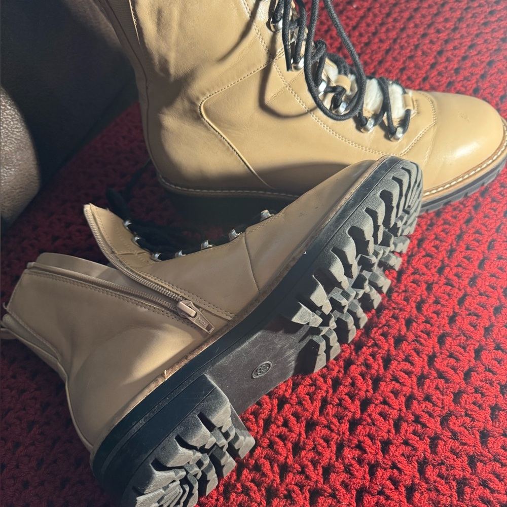 Beige Lace-Up Combat Boots